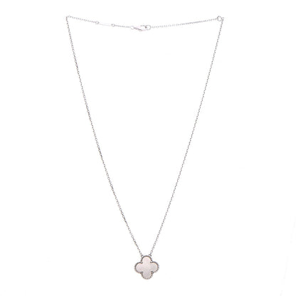 Van Cleef & Arpels 18K White Gold Mother of Pearl Vintage Alhambra Pendant Necklace 3 of 7