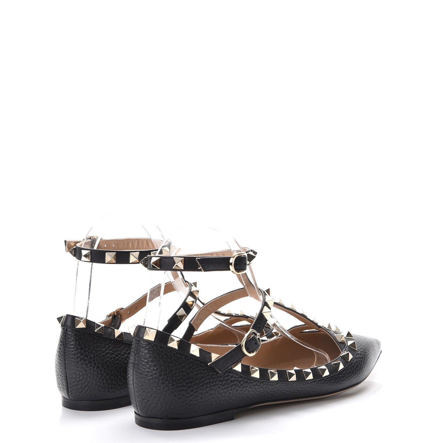 Valentino Garavani Pebbled Calfskin Rockstud Cage Ballerina Flats 37.5 Black 4 of 8