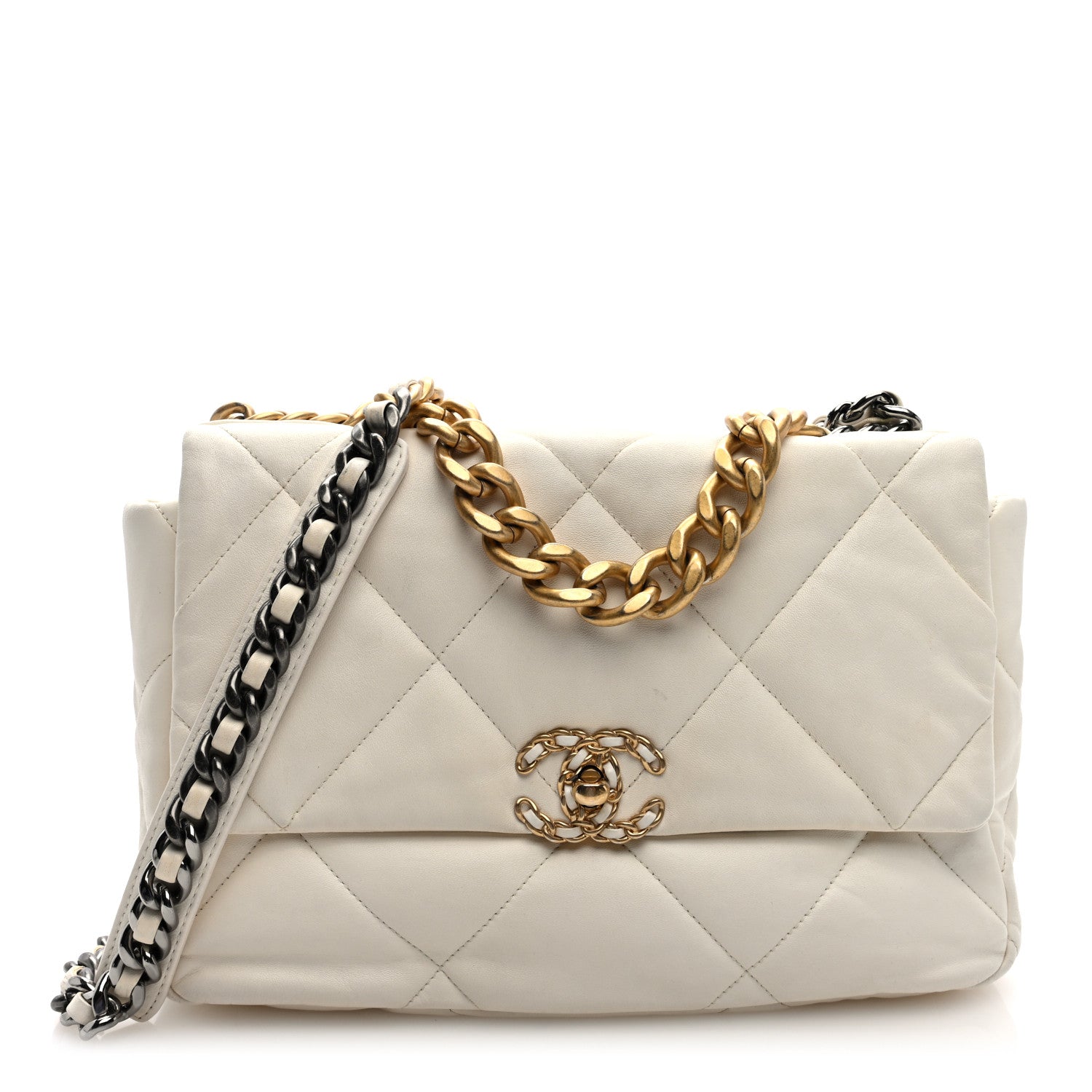 Chanel Lambskin Quilted Large Chanel 19 Flap White 1 of 10
