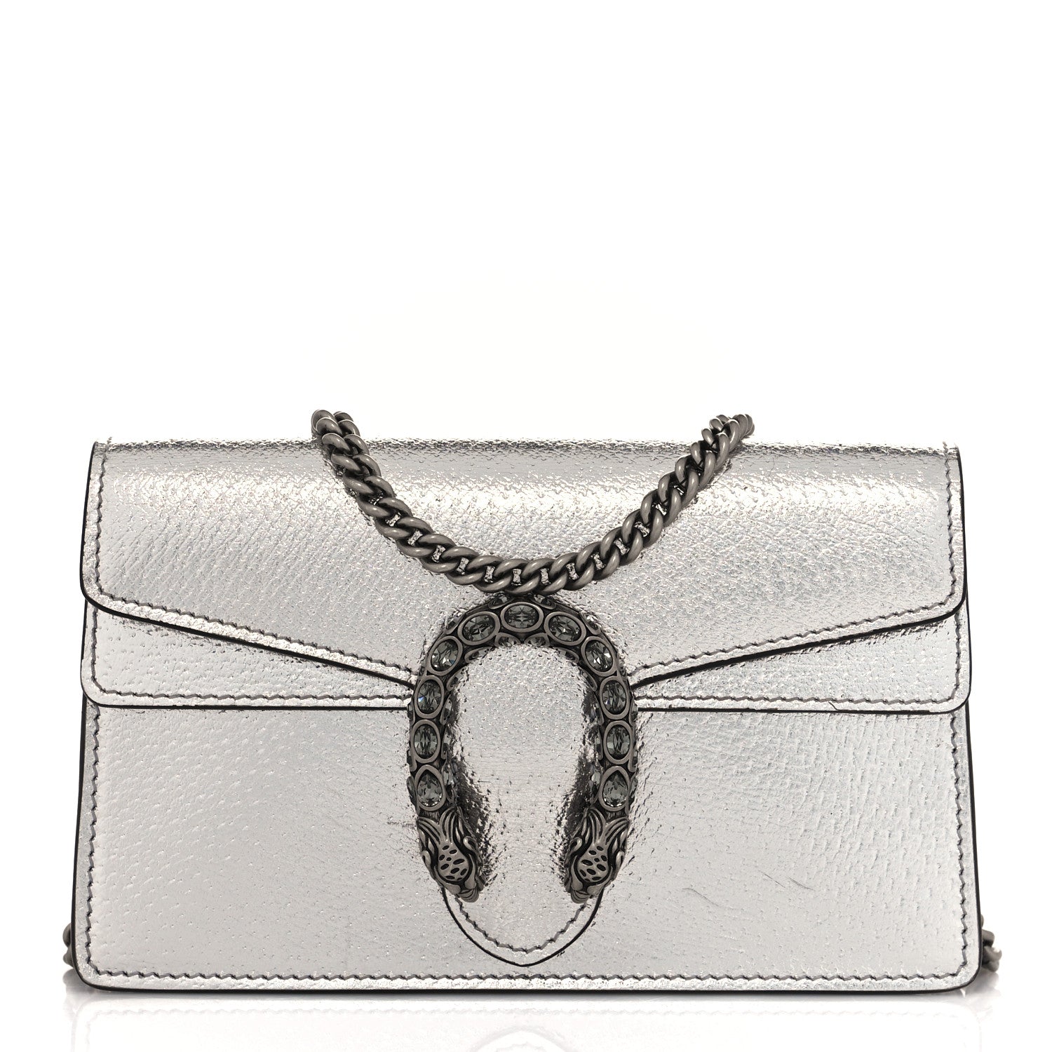 Gucci Metallic Calfskin Super Mini Dionysus Shoulder Bag Silver 1 of 10