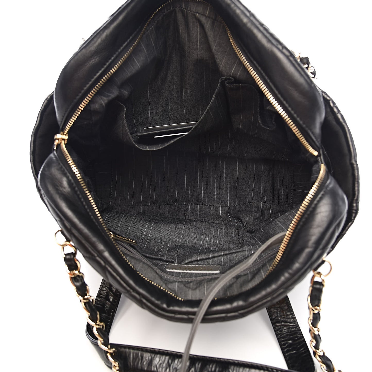 Glazed Calfskin Lambskin Quilted Portobello Tote Black