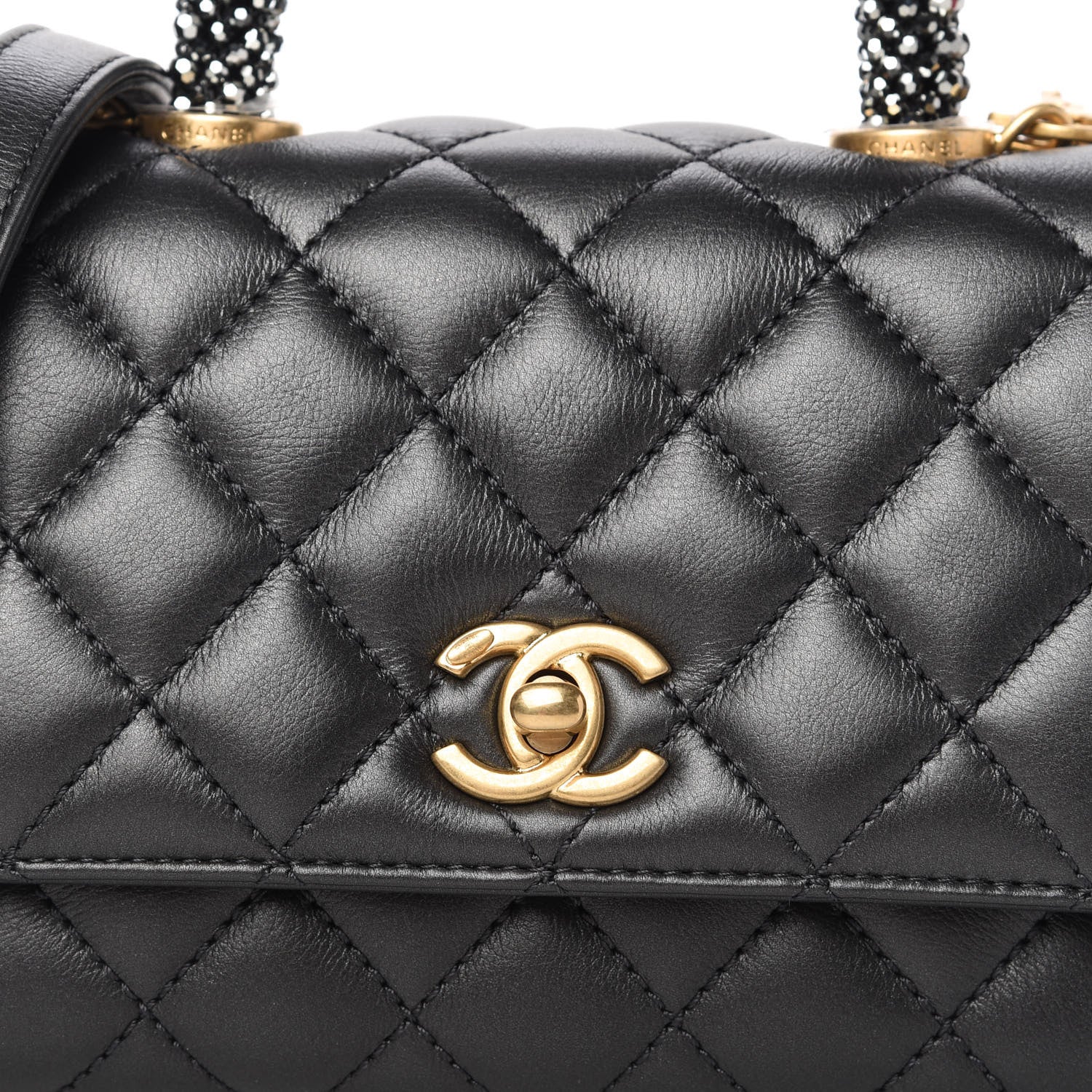 Chanel Calfskin Strass Quilted Extra Mini Coco Handle Flap Dark Silver 10 of 11