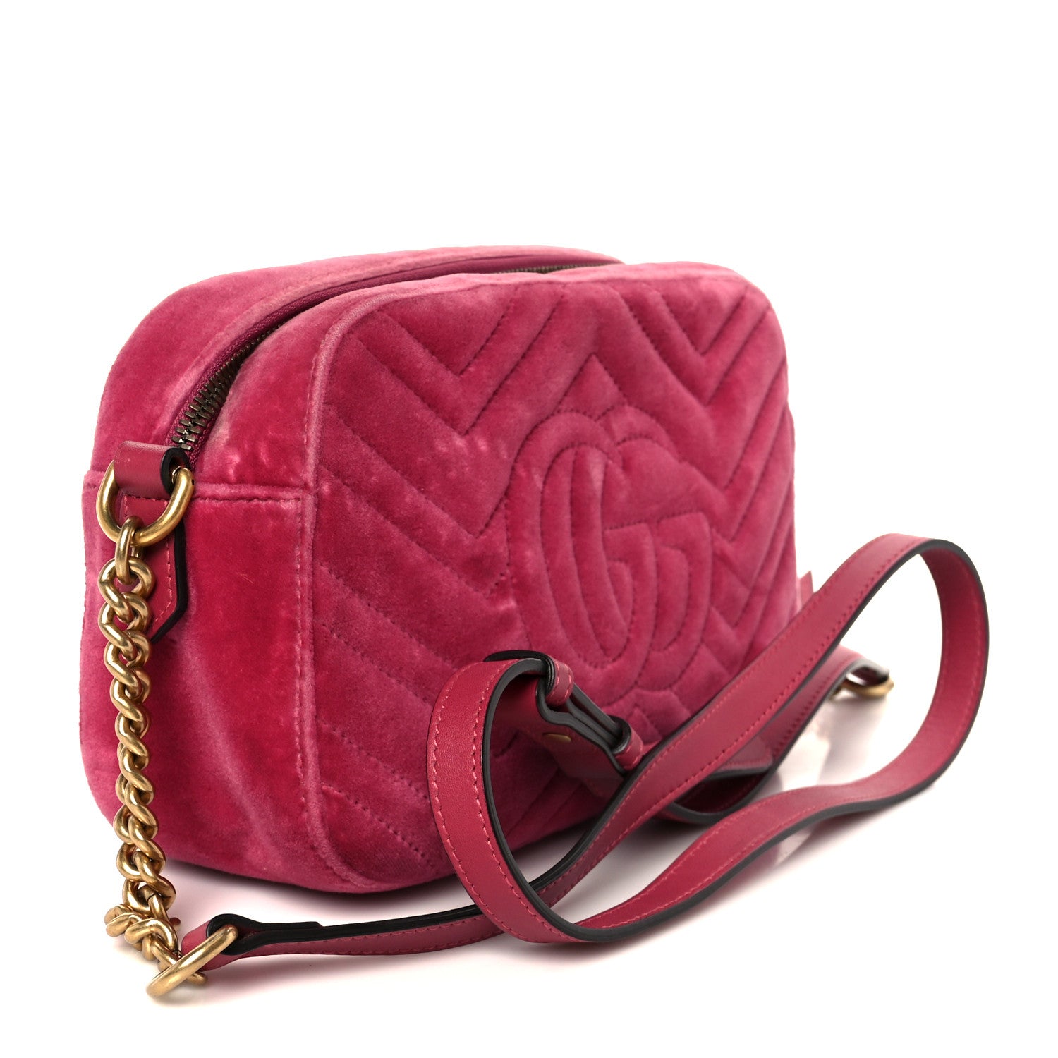 Gucci Velvet Matelasse Small GG Marmont Chain Shoulder Bag Light Raspberry Rose 3 of 11