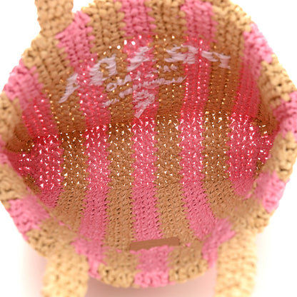 Prada Yarn Raffia Effect Crochet Striped Small Logo Tote Naturale Petalo 5 of 8