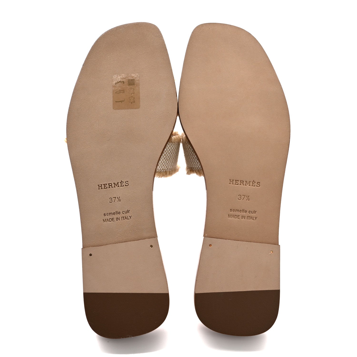 Hermes Linen Canvas Fringe Oran Sandals 37.5 Beige 5 of 9