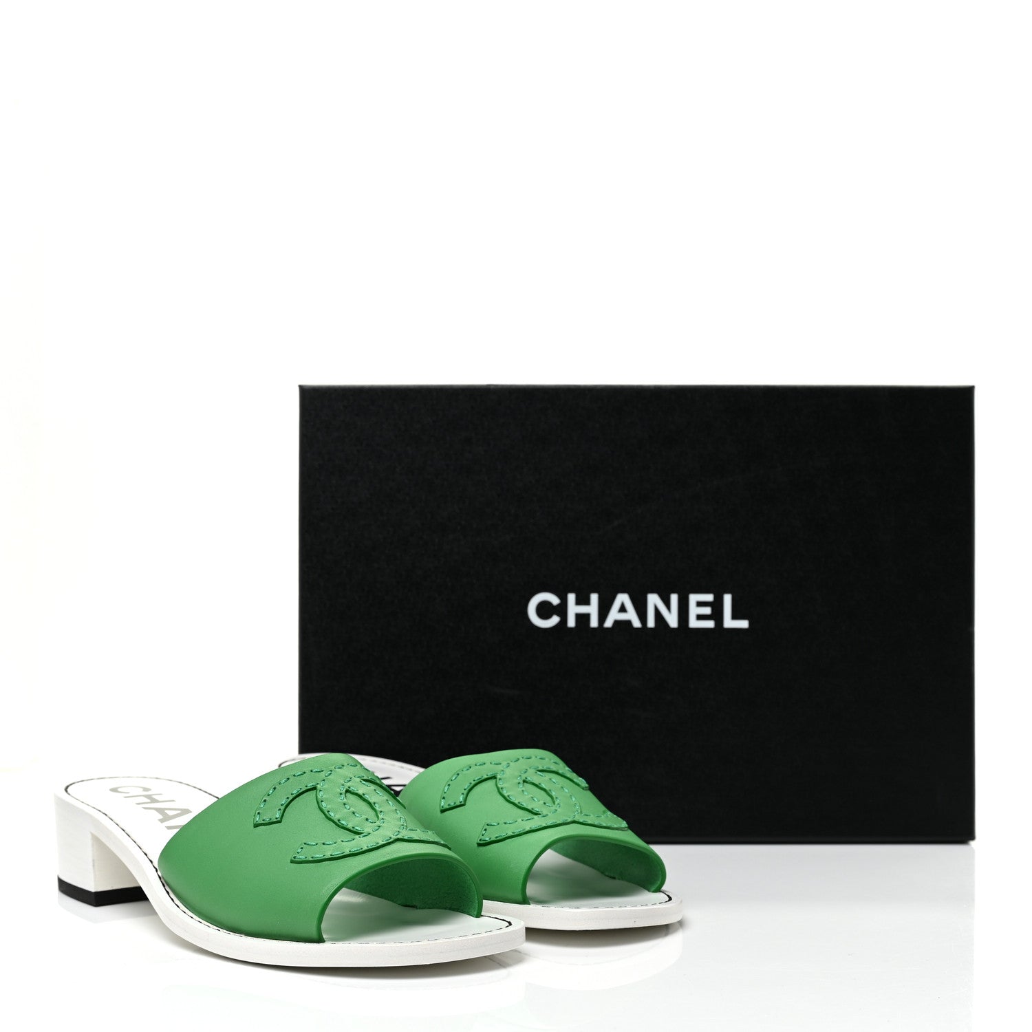 Chanel Lambskin CC Mules 37.5 White Green 12 of 12