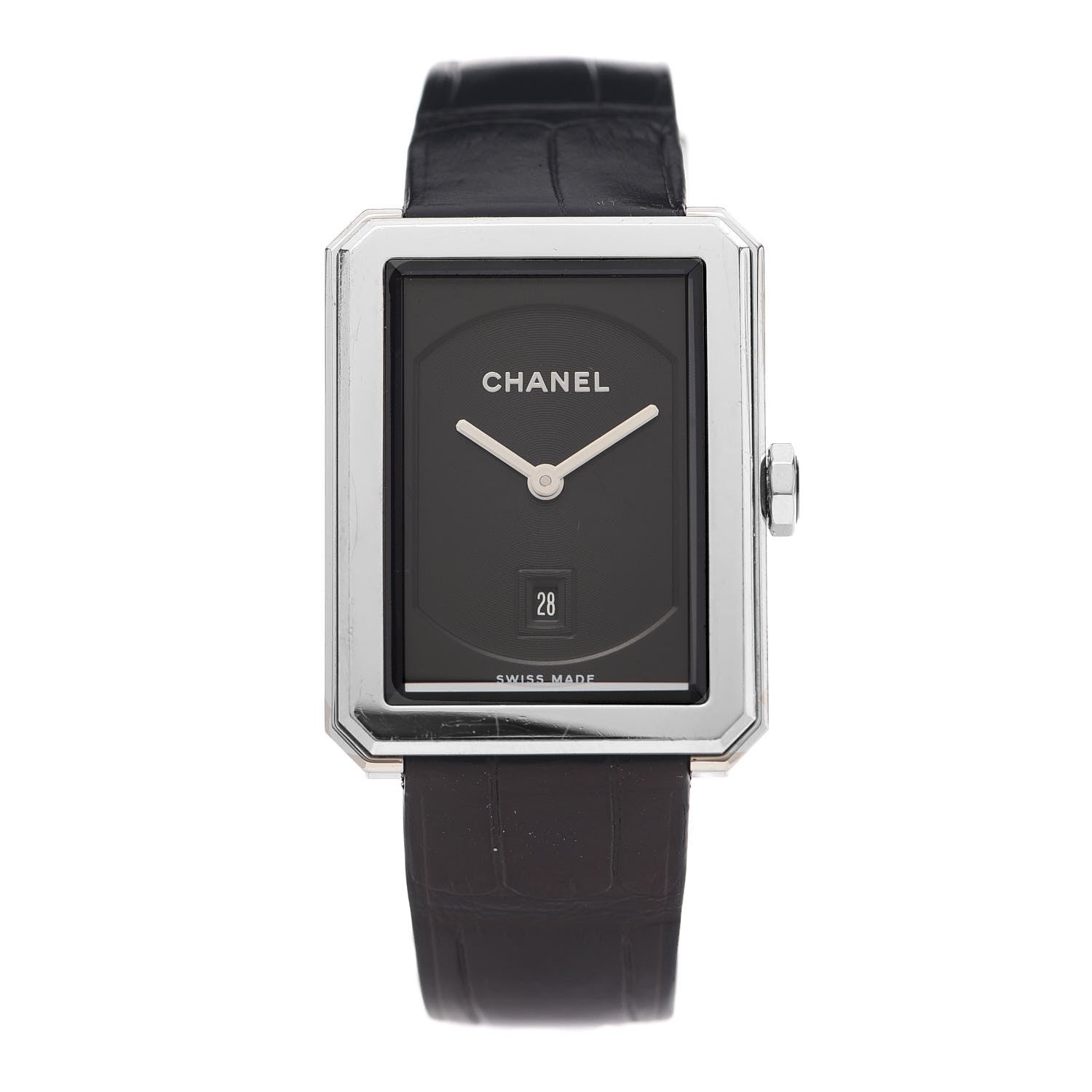 Chanel Stainless Steel Alligator 26mm Boy-Friend Quartz Watch Black 1 of 6