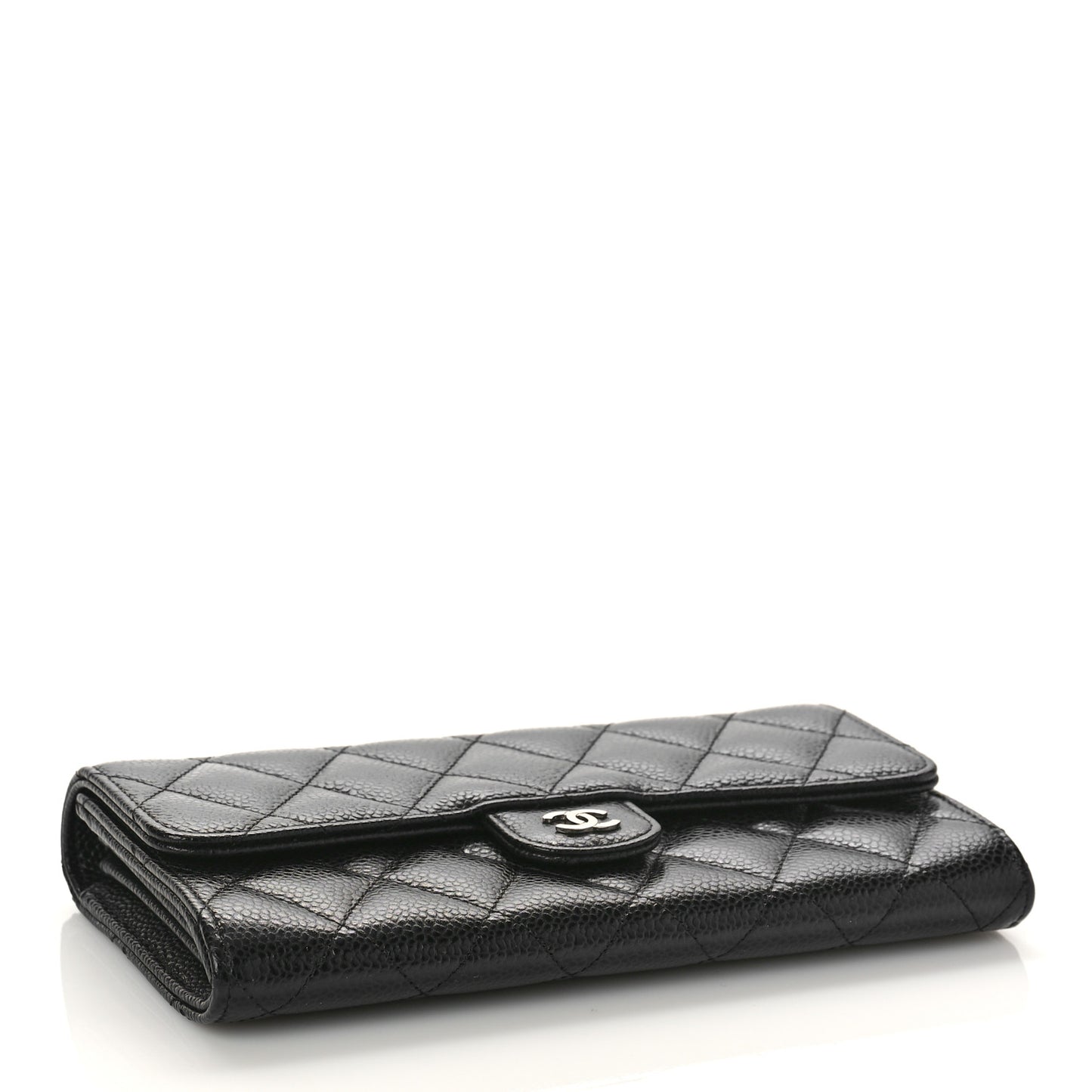 Caviar Quilted Long Flap Wallet Black