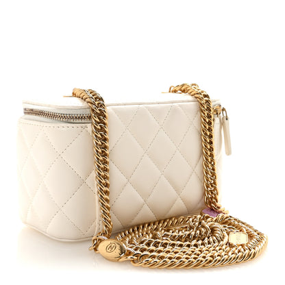 Chanel Lambskin Enamel Quilted Logo Small Vanity Case With Chain White 3 of 11