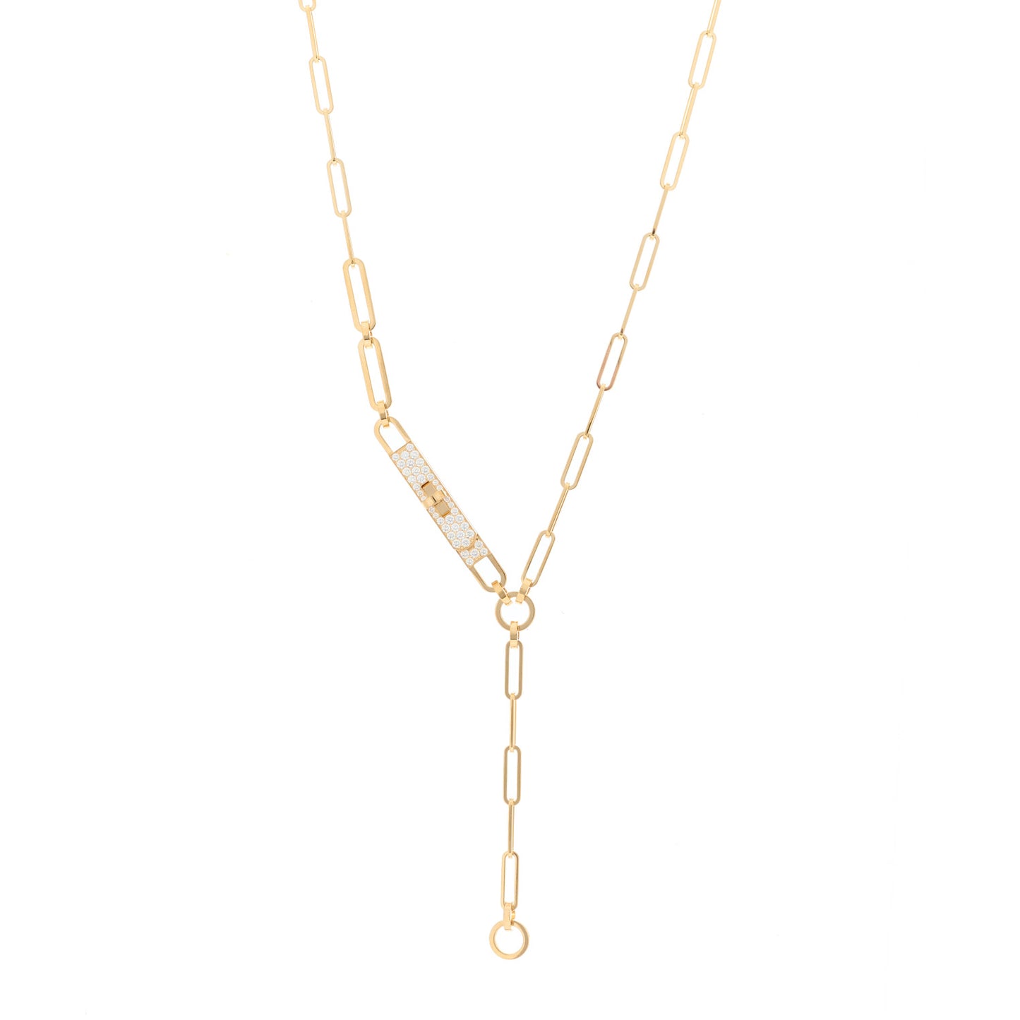 18K Yellow Gold Diamond Pave PM Kelly Chaine Lariat Necklace ST