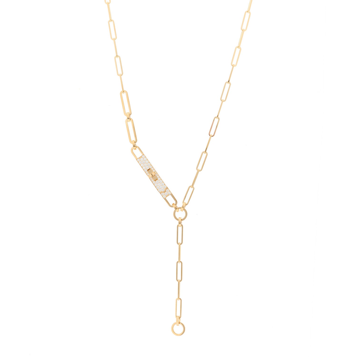 Hermes 18K Yellow Gold Diamond Pave PM Kelly Chaine Lariat Necklace ST 1 of 4