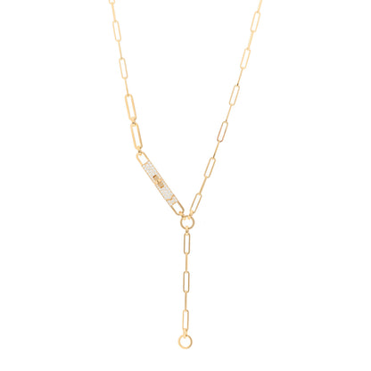 Hermes 18K Yellow Gold Diamond Pave PM Kelly Chaine Lariat Necklace ST 1 of 4