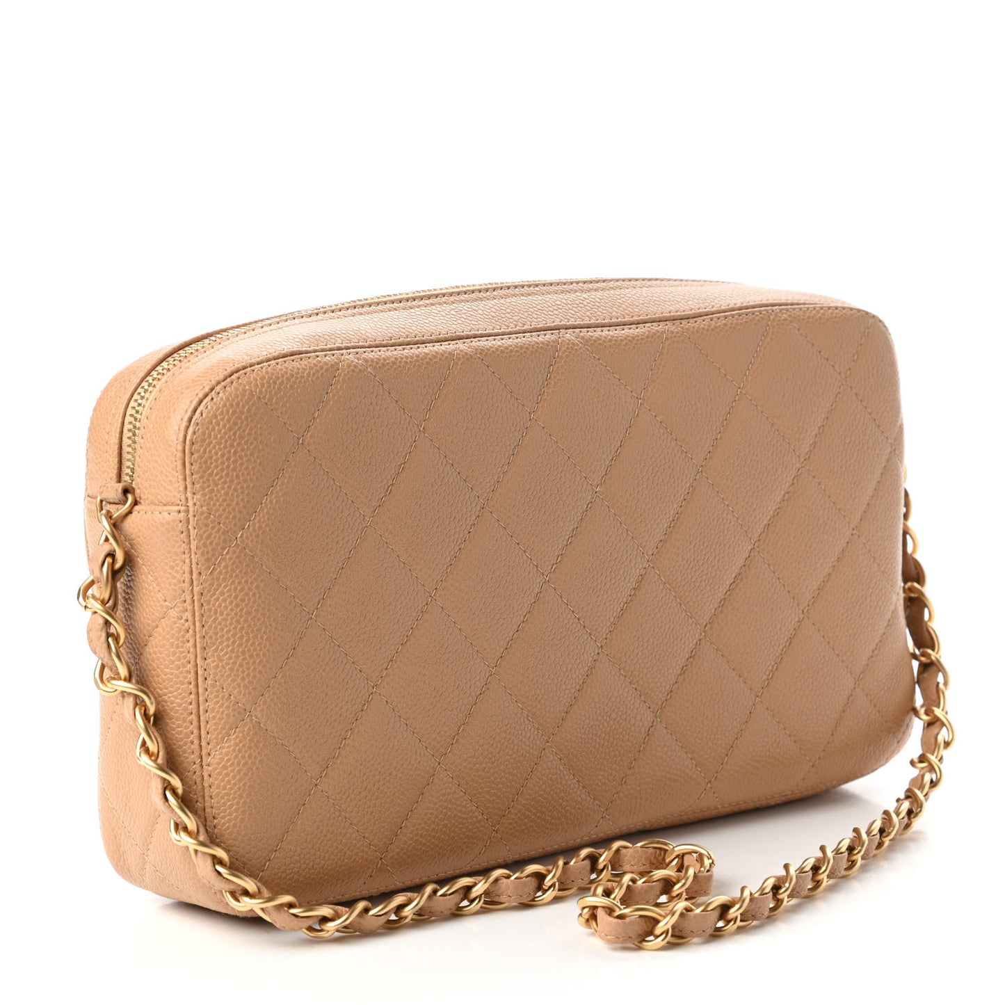 Caviar Quilted CC Camera Shoulder Bag Beige