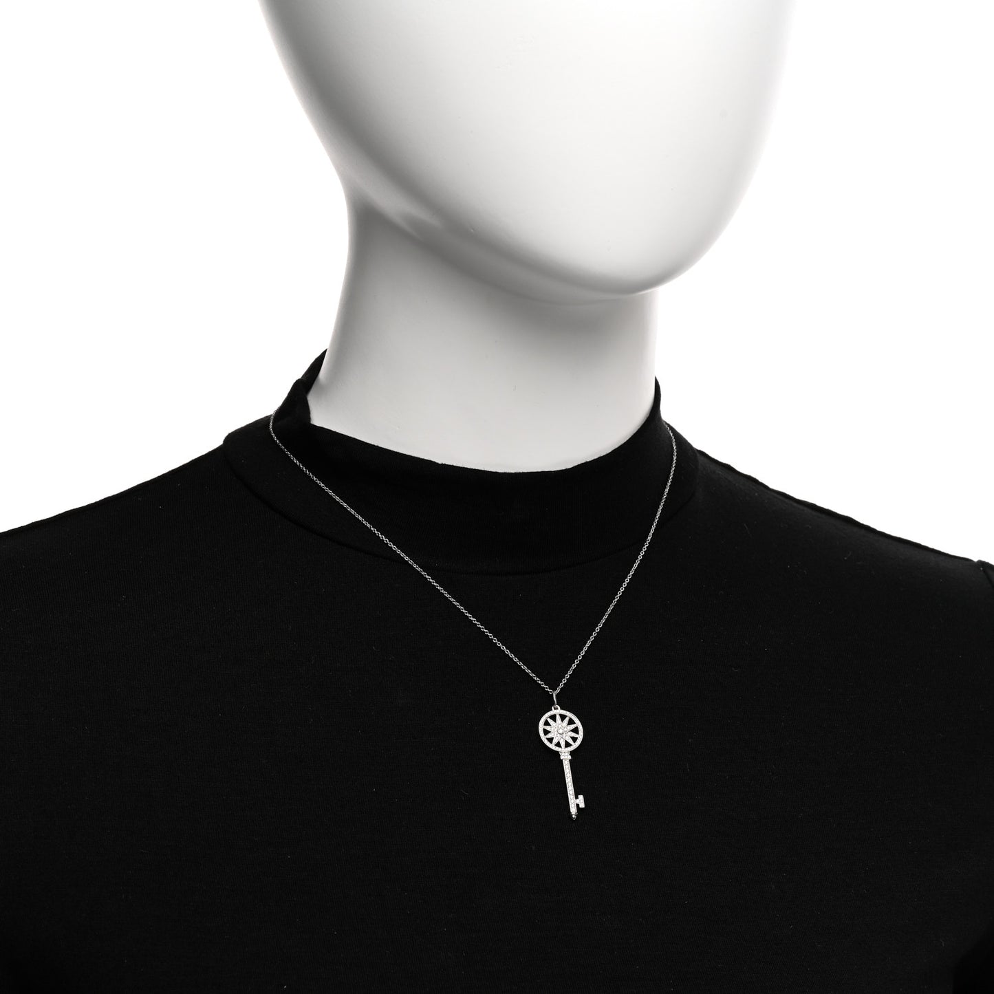 Platinum Diamond Star Key Pendant Necklace