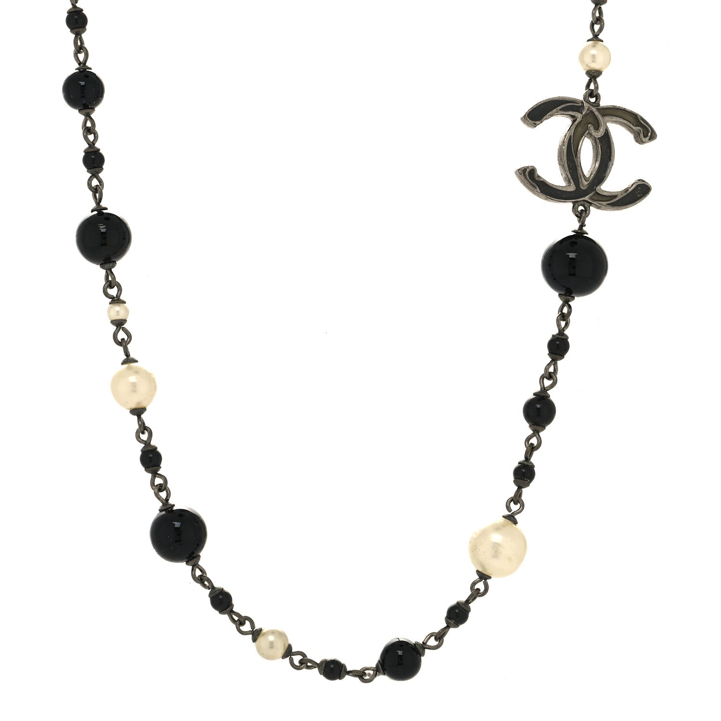 Beaded CC Short Necklace Ruthenium Black
