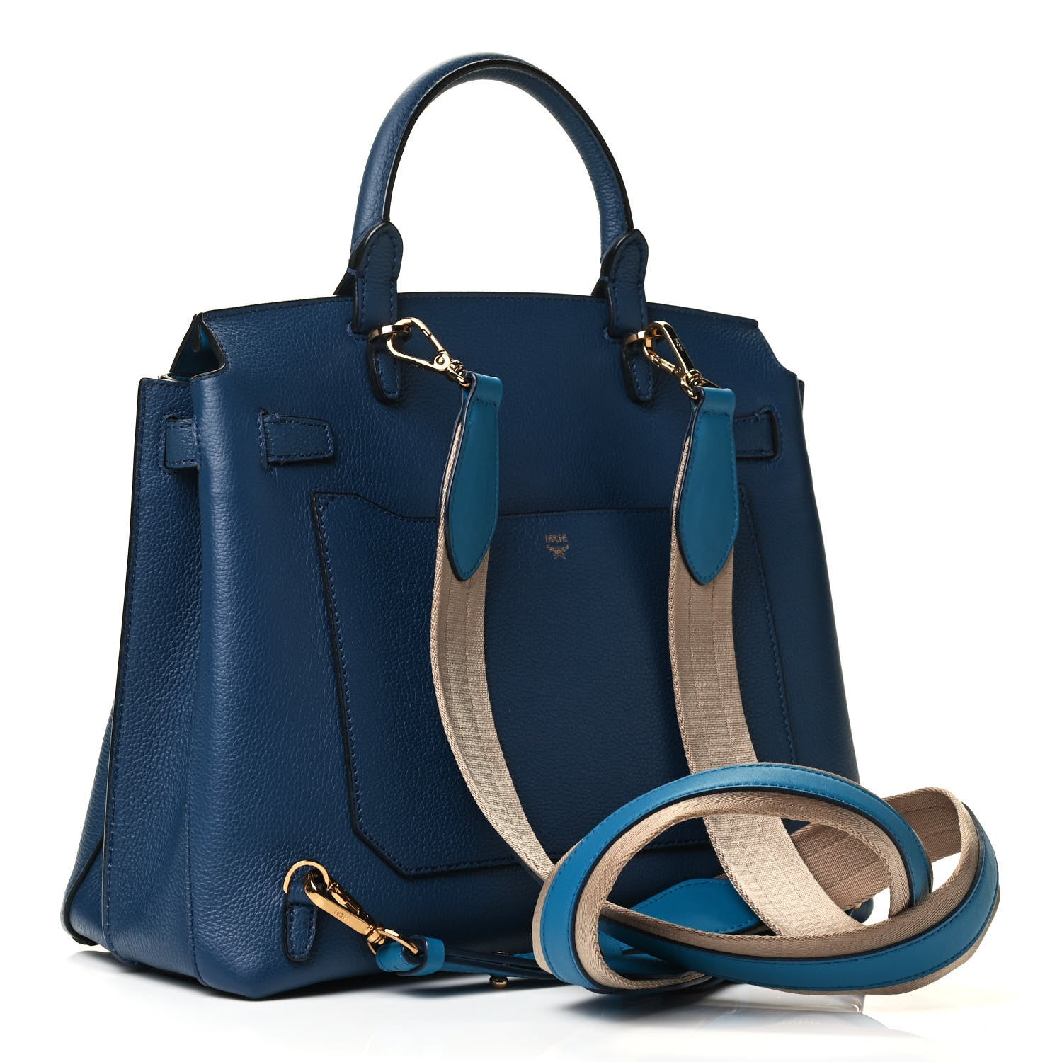 MCM Grained Calfskin Large Milla Convertible Backpack Navy 5 of 8