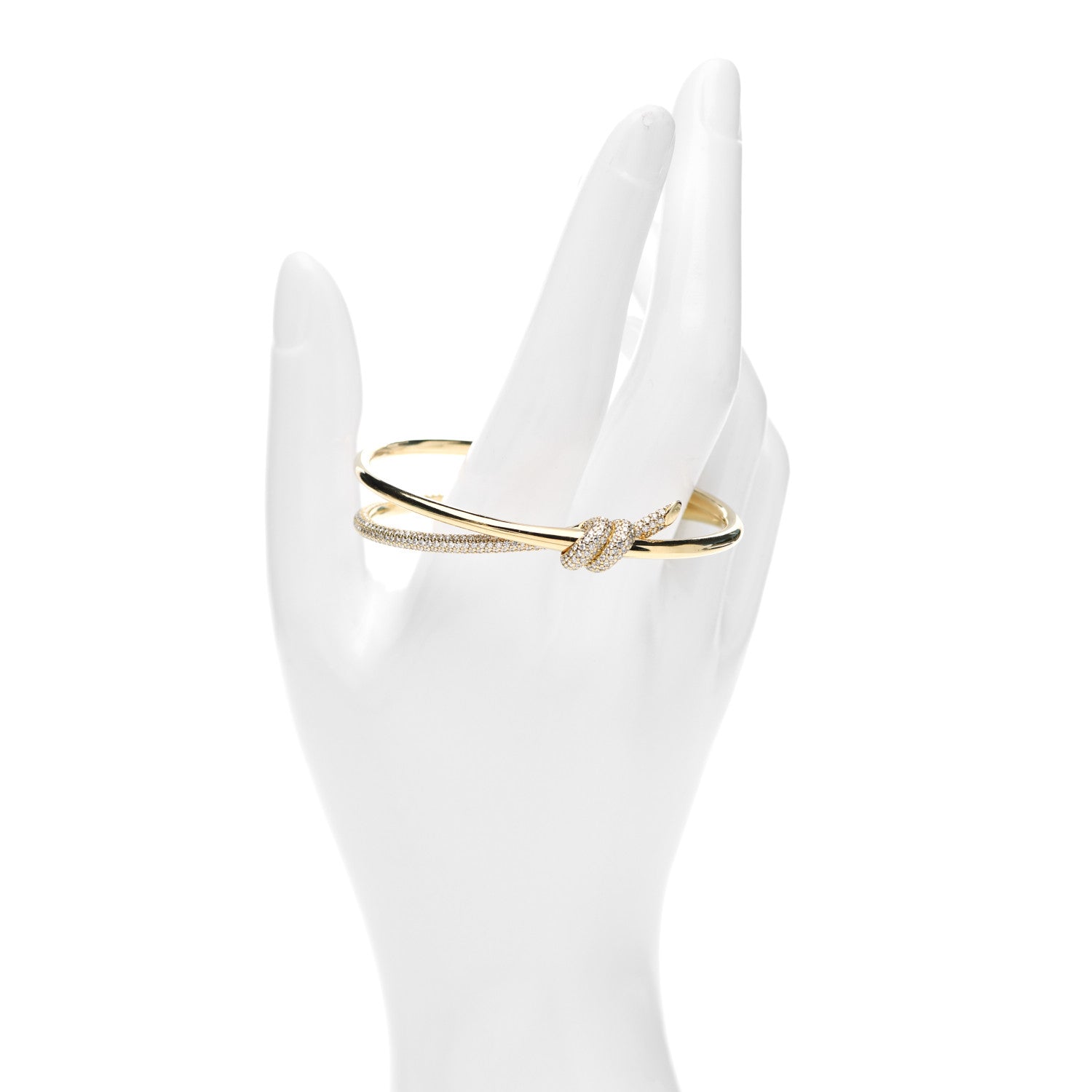 Tiffany 18K Yellow Gold Diamond Knot Double Row Hinged Bangle Bracelet 2 of 5