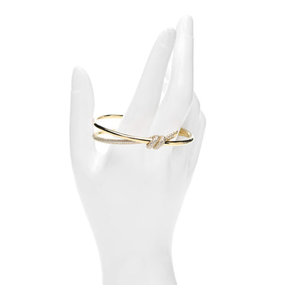 Tiffany 18K Yellow Gold Diamond Knot Double Row Hinged Bangle Bracelet 2 of 5