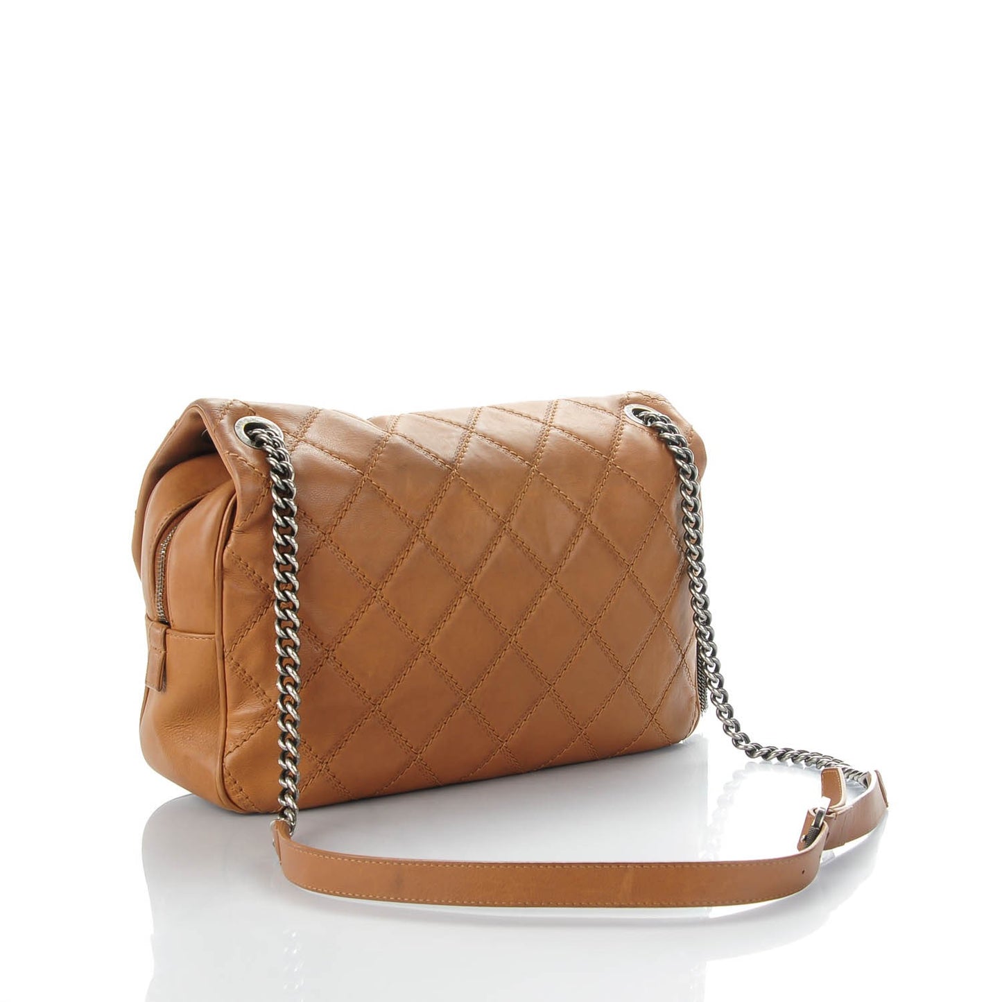 Calfskin Quilted Jumbo Coco Sporran Flap Light Brown