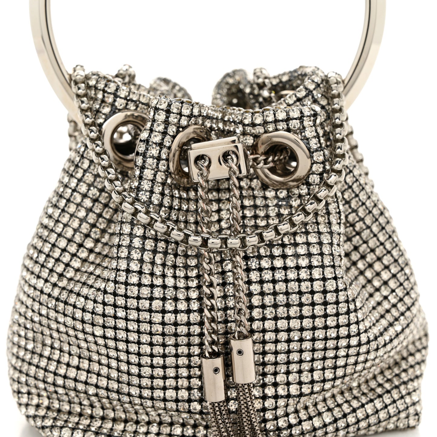 Satin Crystal Embellished Micro Bon Bon Bag Silver