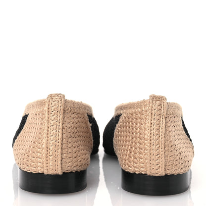 Chanel Raffia Cap Toe Ballerina Flats 36 Black Beige 5 of 10