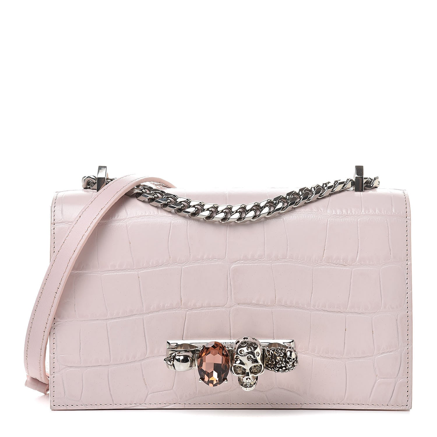 Alexander McQueen Calfskin Crocodile Embossed Knuckle Shoulder Bag Light Pink 1 of 14