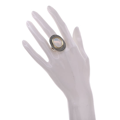 David Yurman Sterling Silver 18K Yellow Gold Moon Quartz Cable Coil Ring 2 of 5