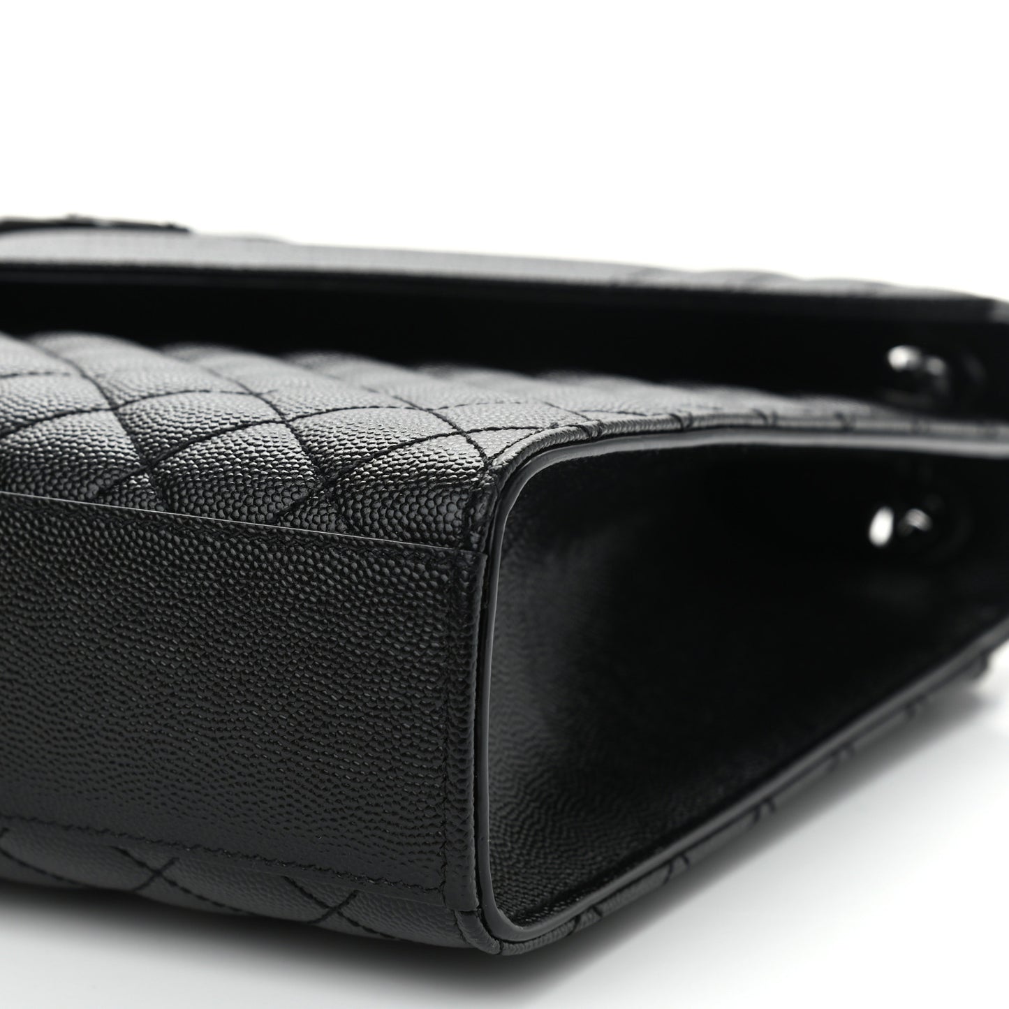 Grain De Poudre Textured Mixed Matelasse Large Triquilt Monogram Monochrome Satchel Black