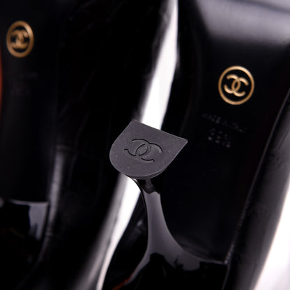 Chanel Crocodile Embossed Crumpled Patent Cap Toe Pumps 39.5 Black 12 of 13