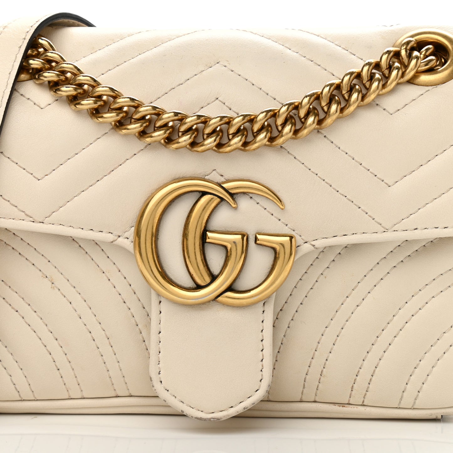 Calfskin Matelasse Mini GG Marmont Shoulder Bag White