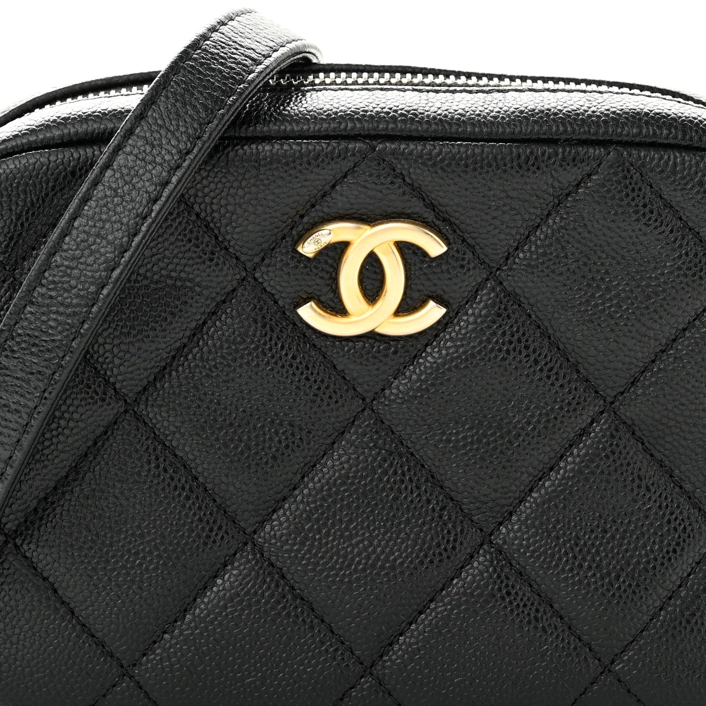 Shiny Caviar Quilted Chain Melody Camera Bag Black