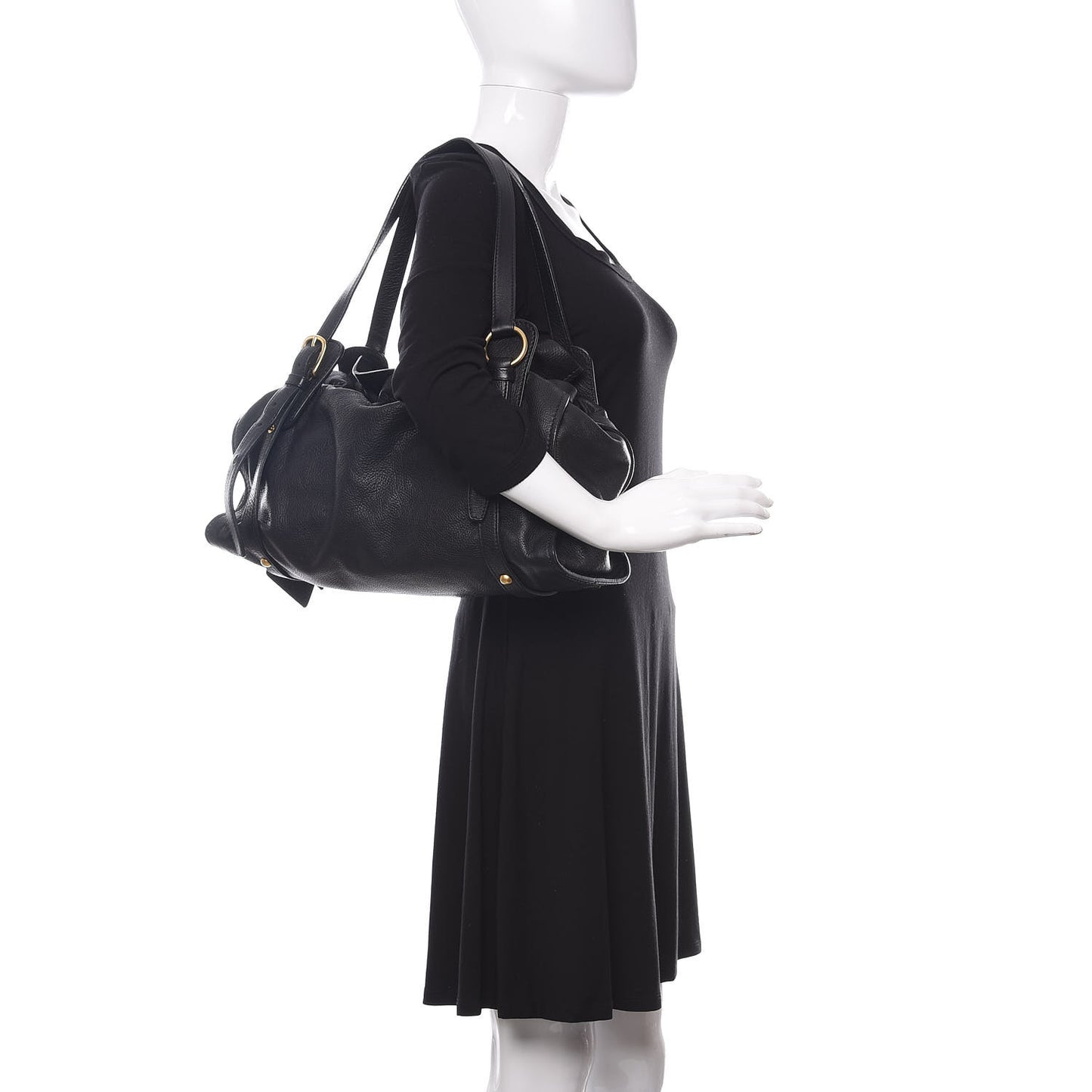 Vitello Drawstring Bow Satchel Black