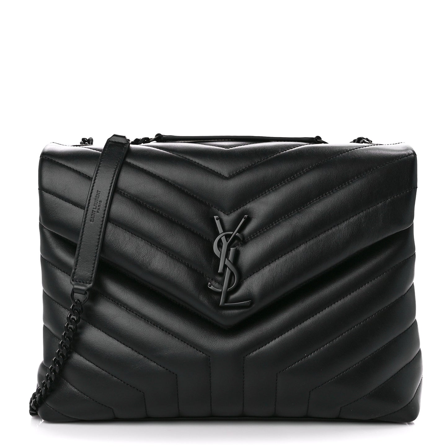 Calfskin Y Quilted Monogram Monochrome Medium Loulou Chain Satchel Black