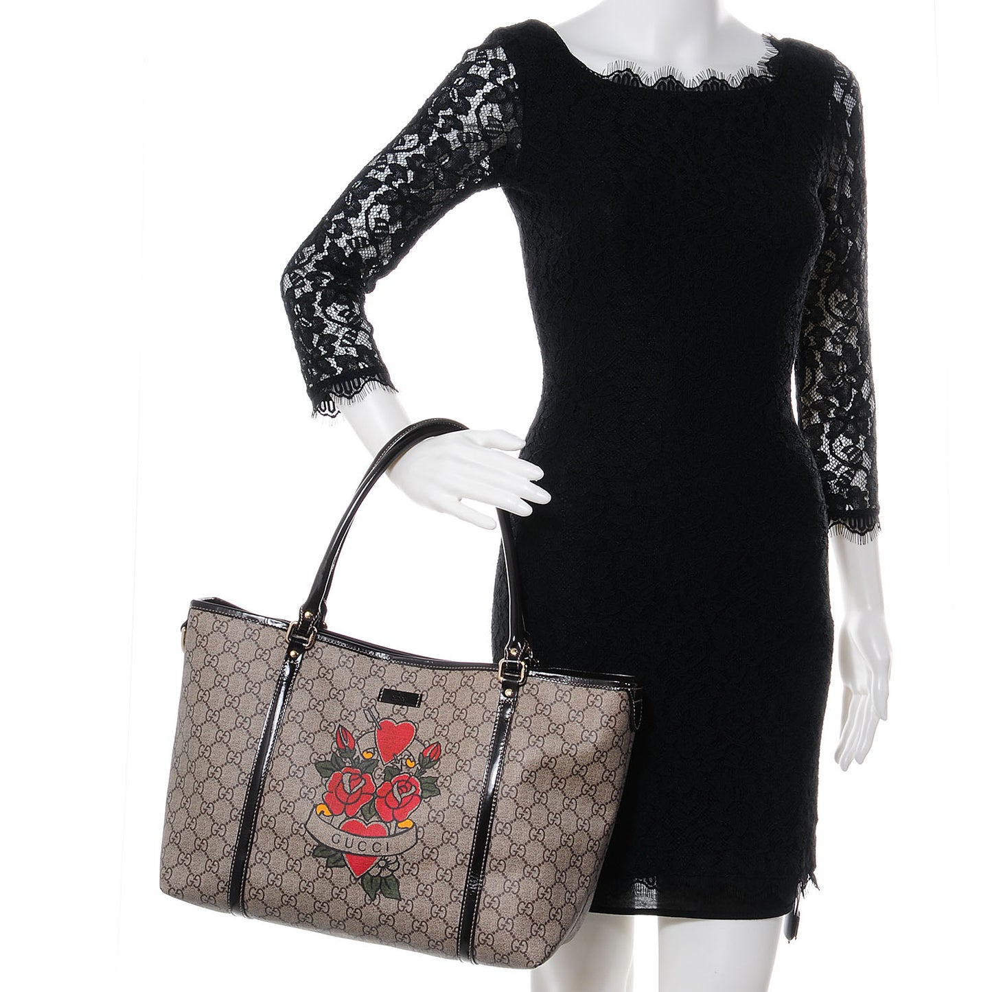 GG Plus Monogram Tattoo Heart Medium Joy Tote Dark Brown