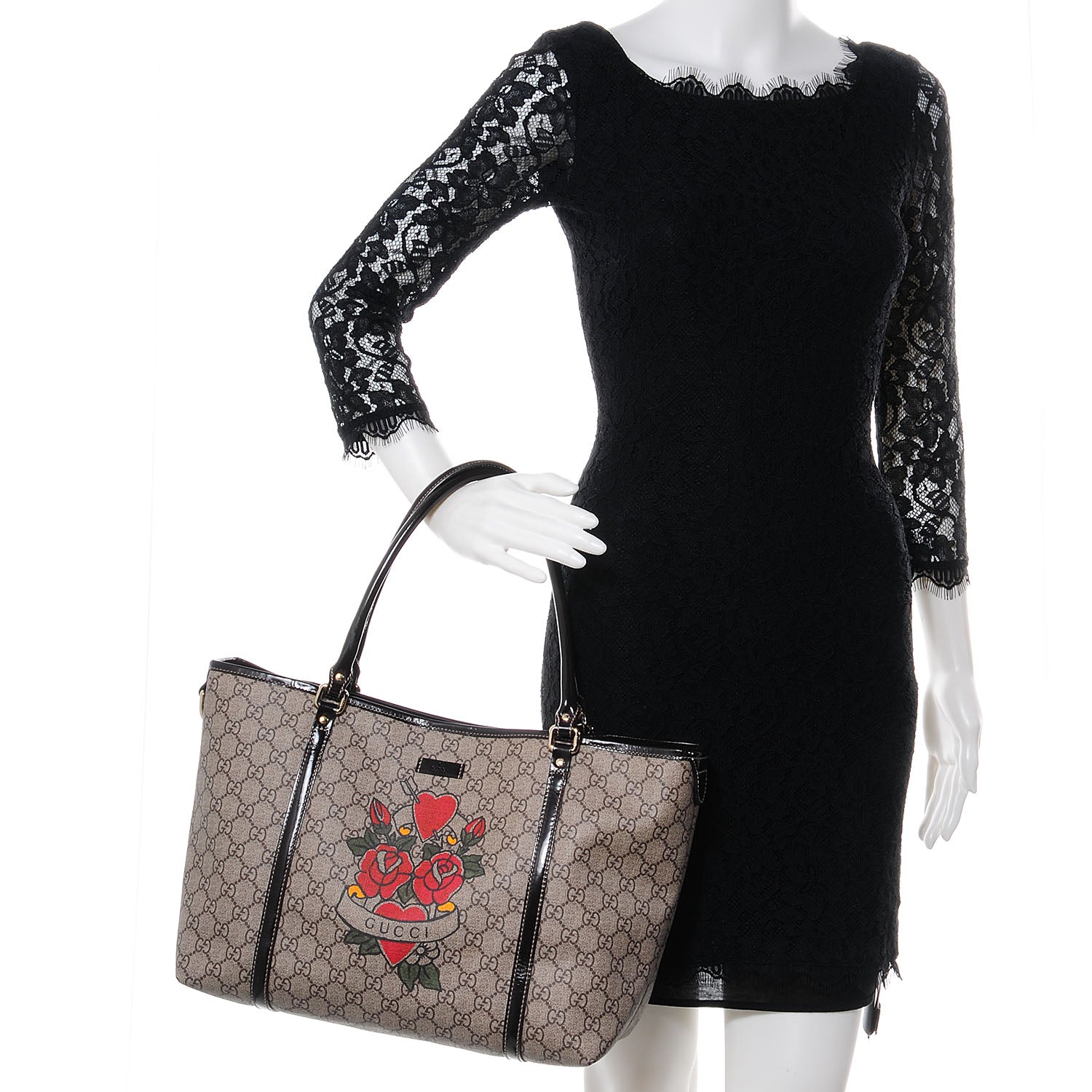 Gucci GG Plus Monogram Tattoo Heart Medium Joy Tote Dark Brown 2 of 8