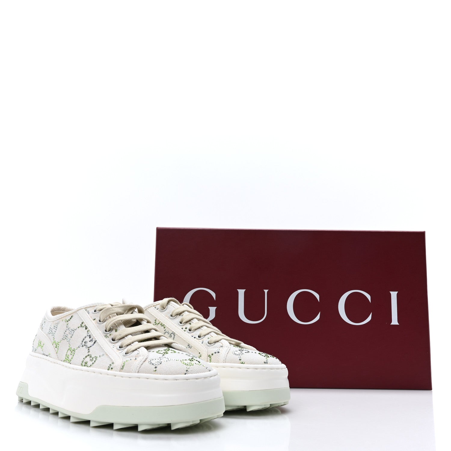 Gucci Canvas Lame Crystal GG Monogram Womens 1977 Tennis Sneakers 38.5 Medium Cream Mystic White 10 of 10
