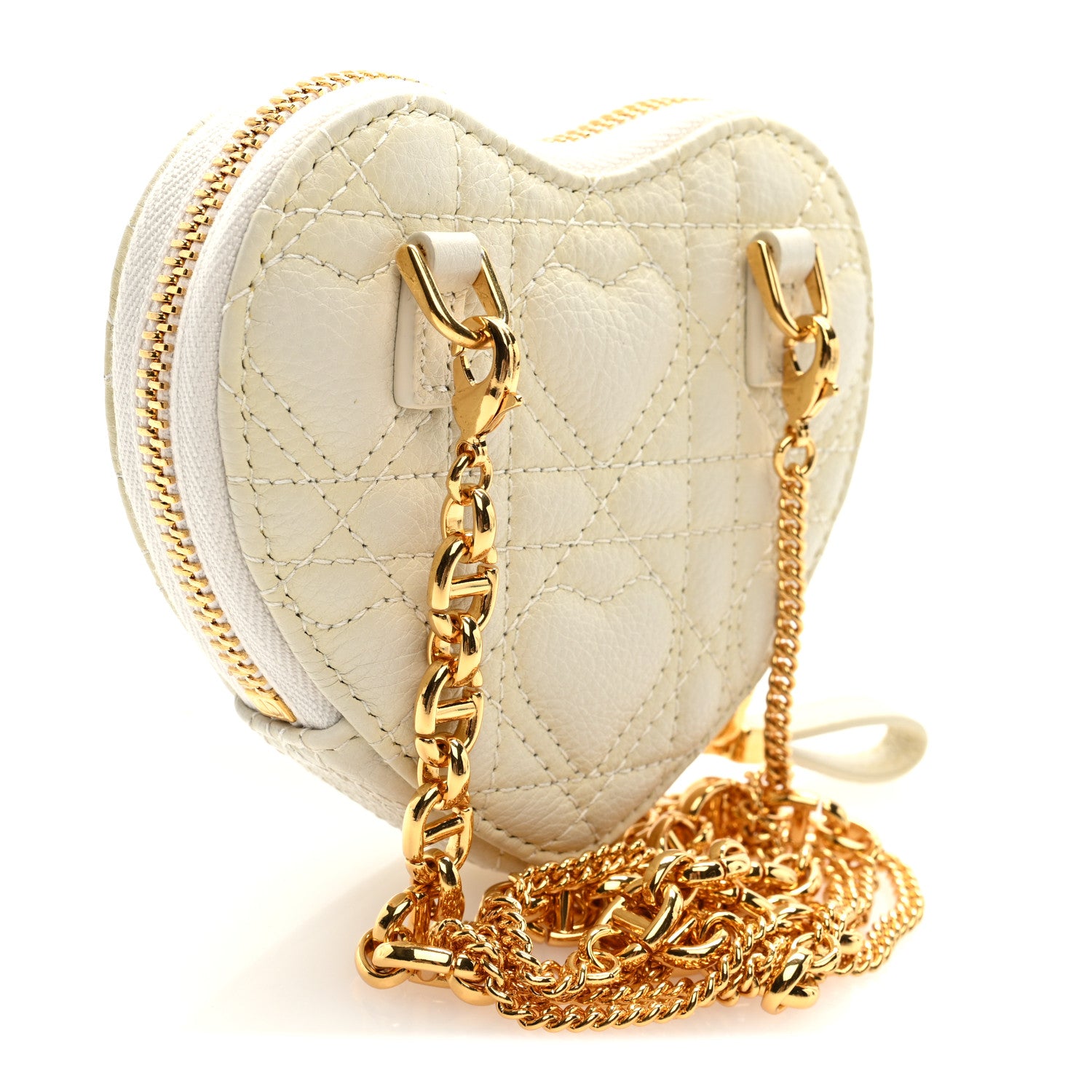 Christian Dior Calfskin Cannage Dioramour Caro Heart Pouch With Chain White 3 of 8