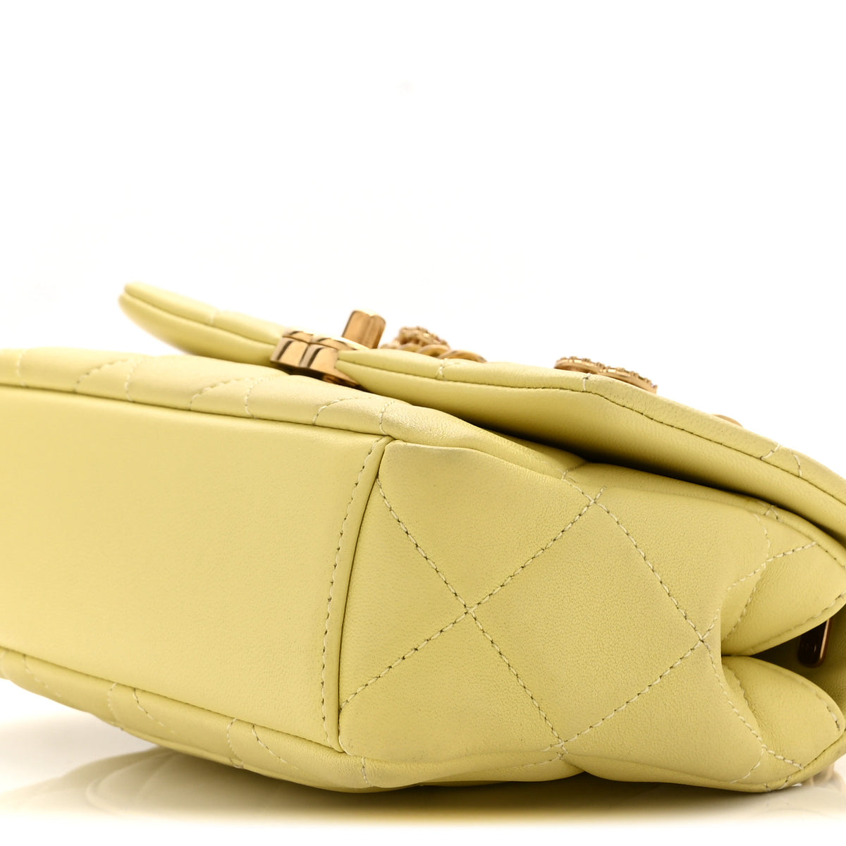 Chanel Lambskin Quilted Mini CC Crystal Logo Chain Flap Yellow 10 of 11