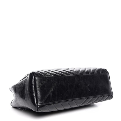 Chanel Glazed Calfskin Chevron Quilted Large Hampton Flap Black 5 of 8