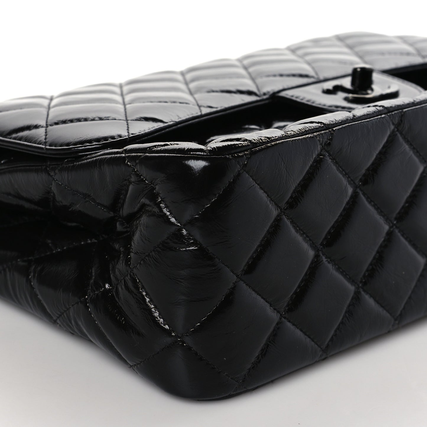 Shiny Distressed Calfskin Quilted Jumbo Double Flap So Black