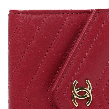 Chanel Goatskin Chevron Quilted Card Holder Flap Wallet Dark Pink 9 of 12