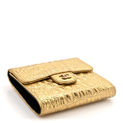 Chanel Metallic Calfskin Crocodile Embossed Cocodile Compact Flap Wallet Gold 4 of 8