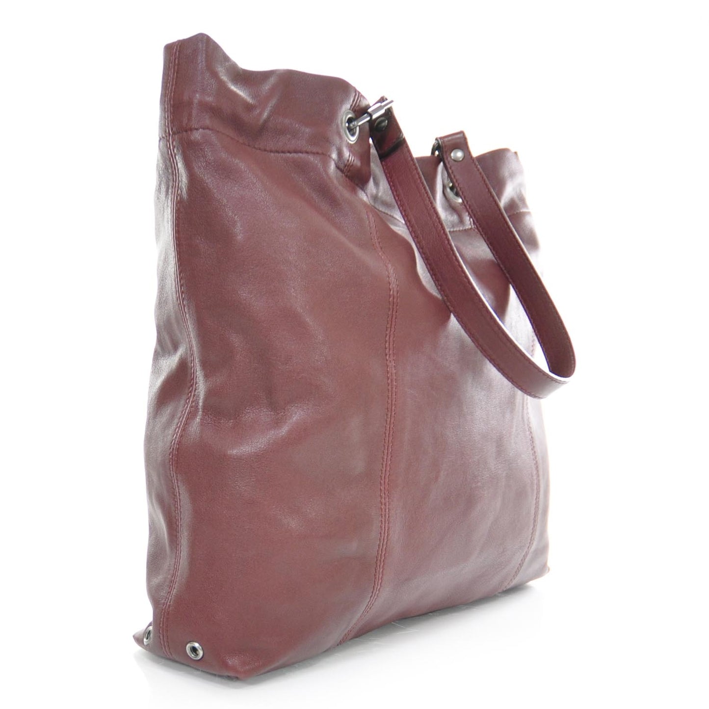 Leather Packable Drawstring Tote Dark Red