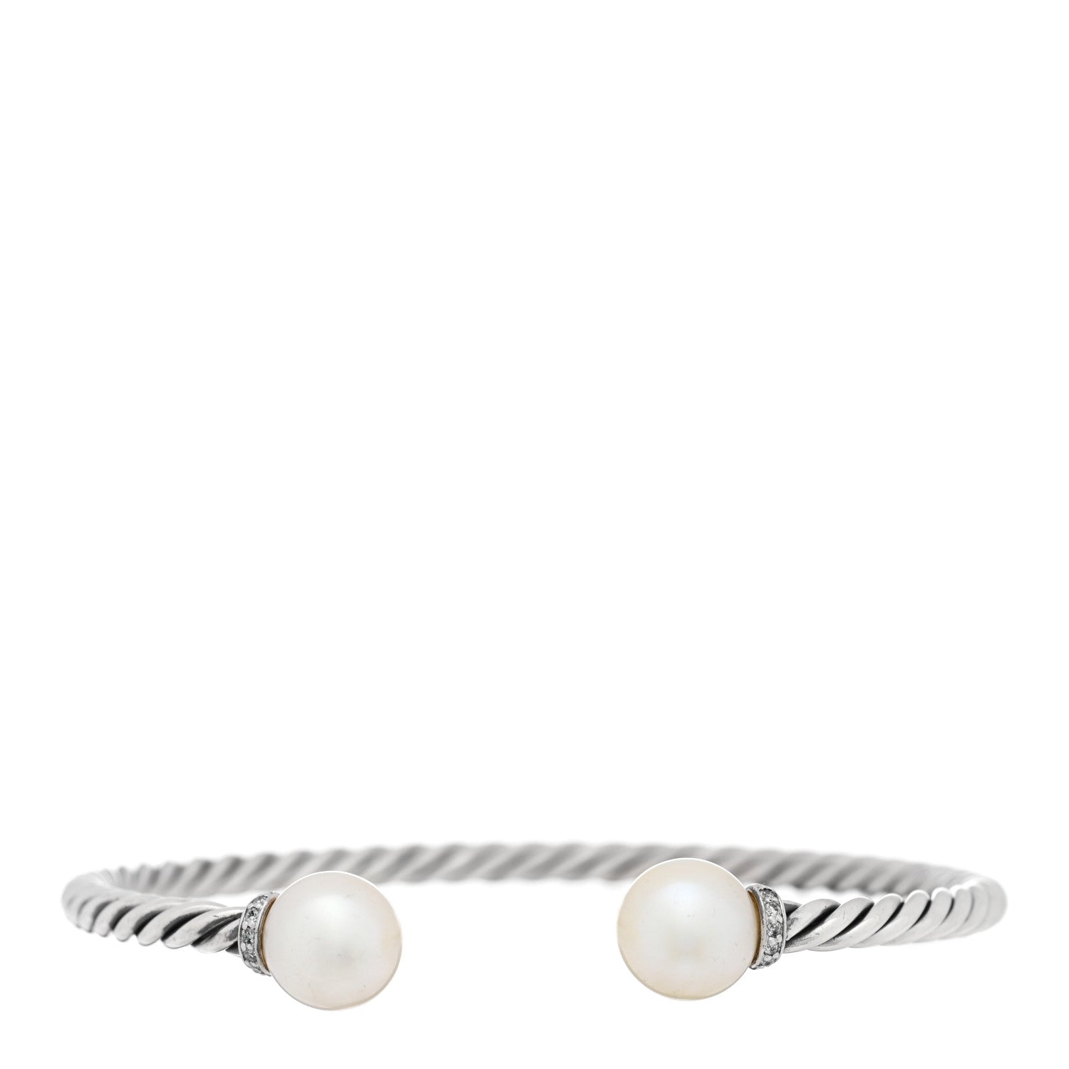 David Yurman Sterling Silver Diamond Cultured Pearl 9mm Solari Bracelet 1 of 4