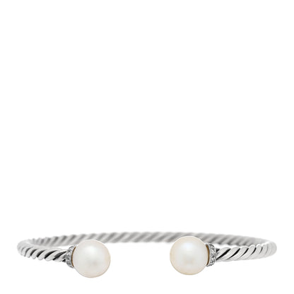 David Yurman Sterling Silver Diamond Cultured Pearl 9mm Solari Bracelet 1 of 4