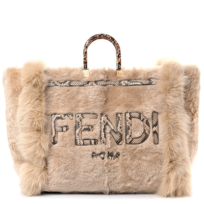Fendi Fox Fur Sheepskin Elaphe Plexiglass FF Embossed XL Fendi Sunshine Shopper Tote Natural 1 of 8