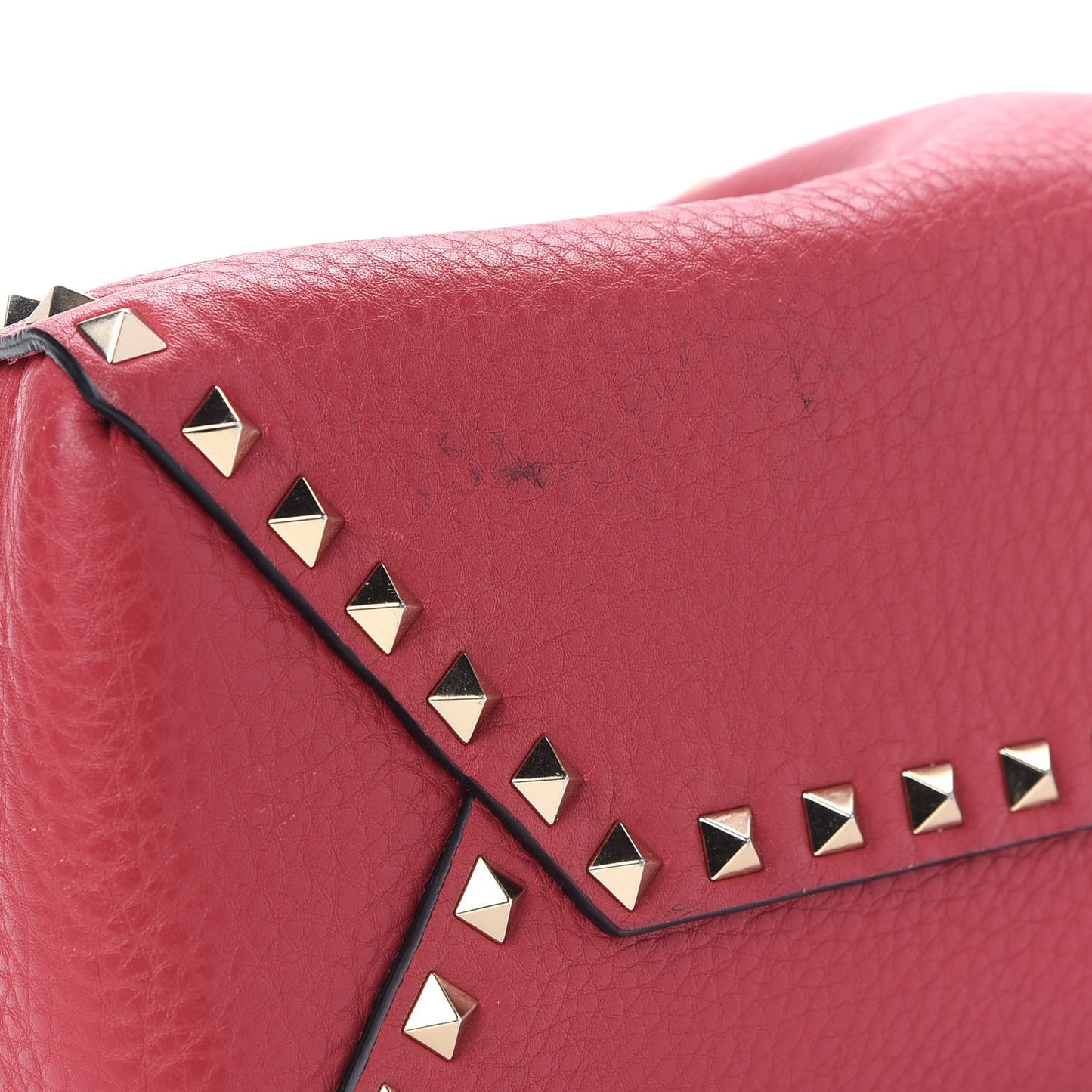 Grained Calfskin Rockstud Bucket Bag Red