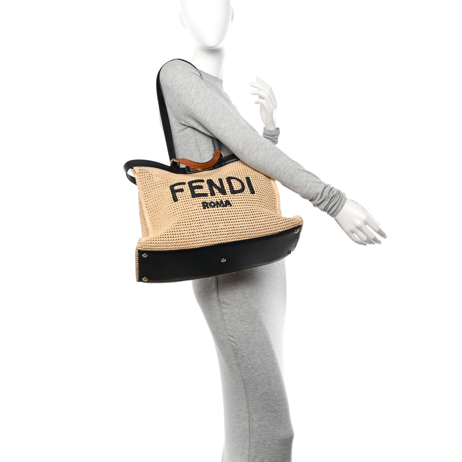 FENDI ☆ かごバッグ Fendi Raffia Vitello King Macrame Mesh Large Peekaboo X-Tote