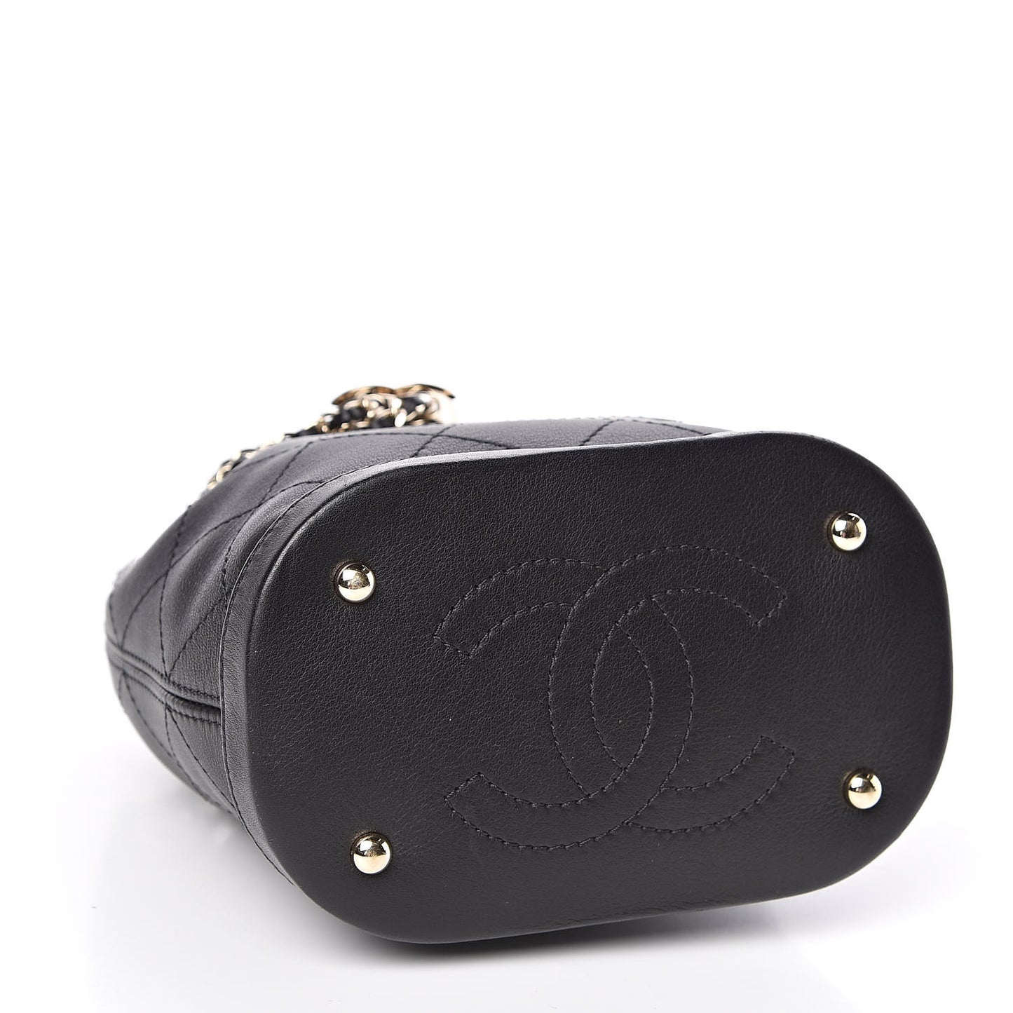 Calfskin Stitched Mini Drawstring CC Bag Black