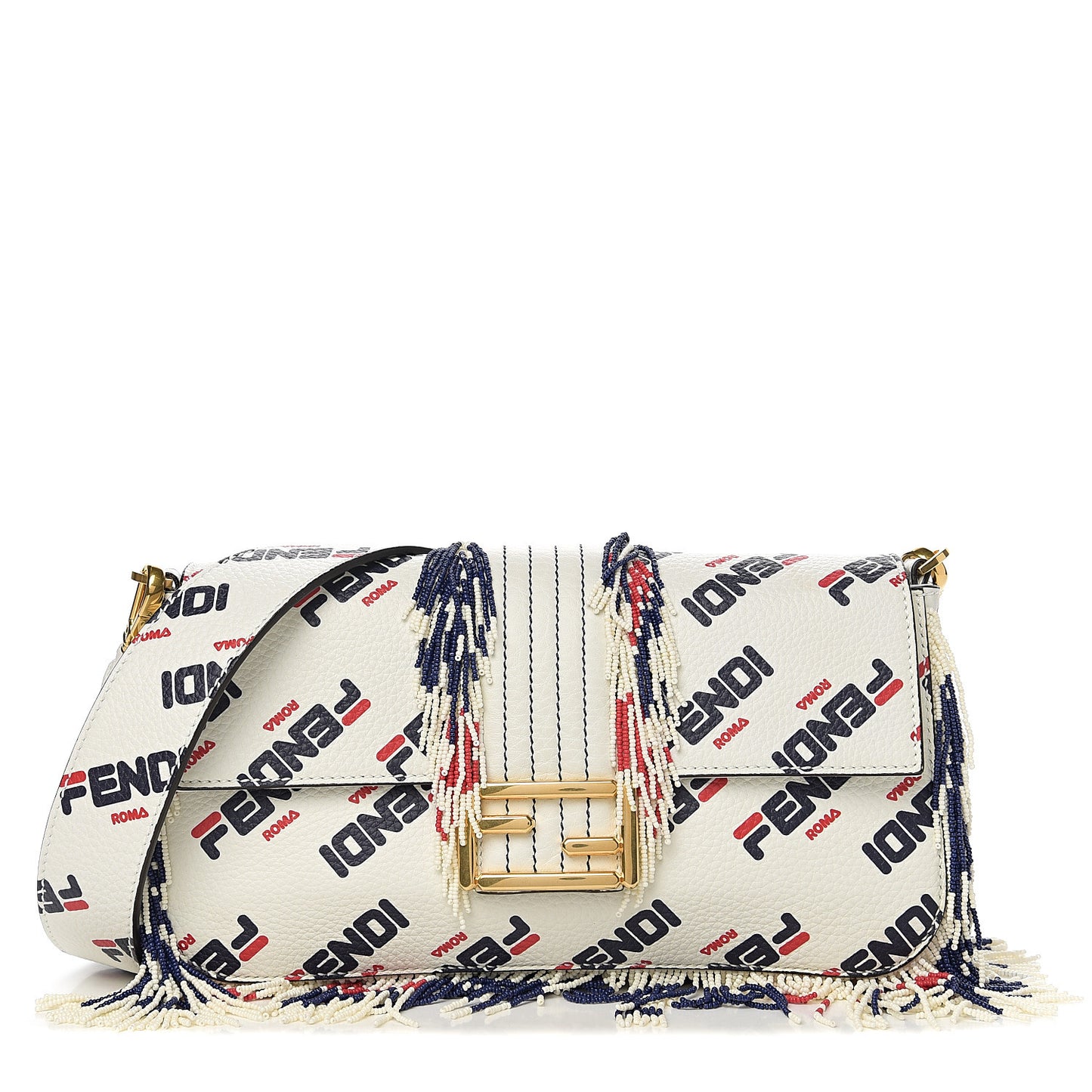 X FILA Calfskin Mania Fringe Baguette White